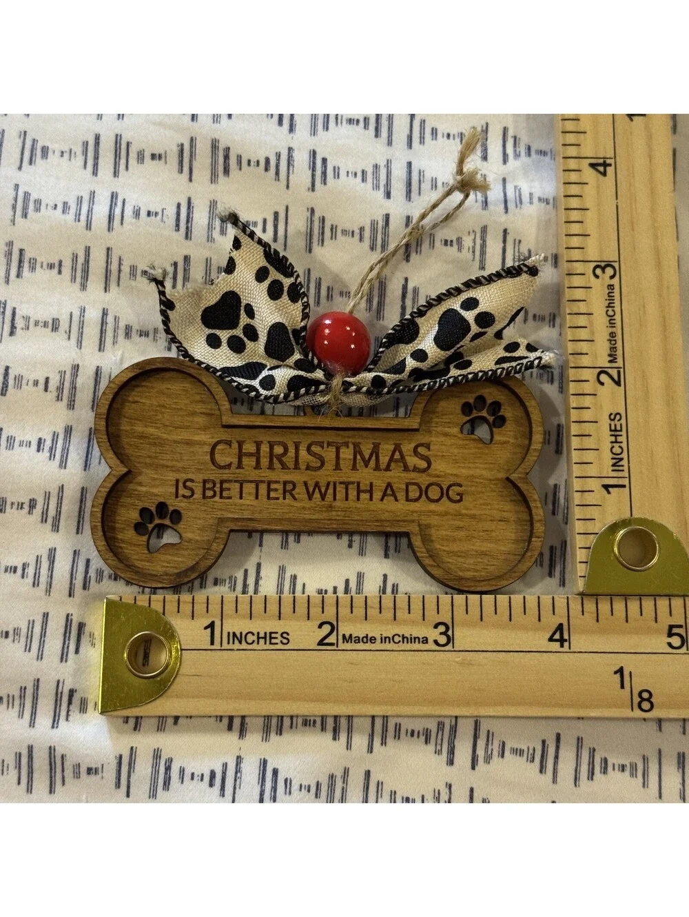 Dog Bone Wooden Ornament Handmade Paw Print Dog Puppy Love Christmas Xmas Ribbon